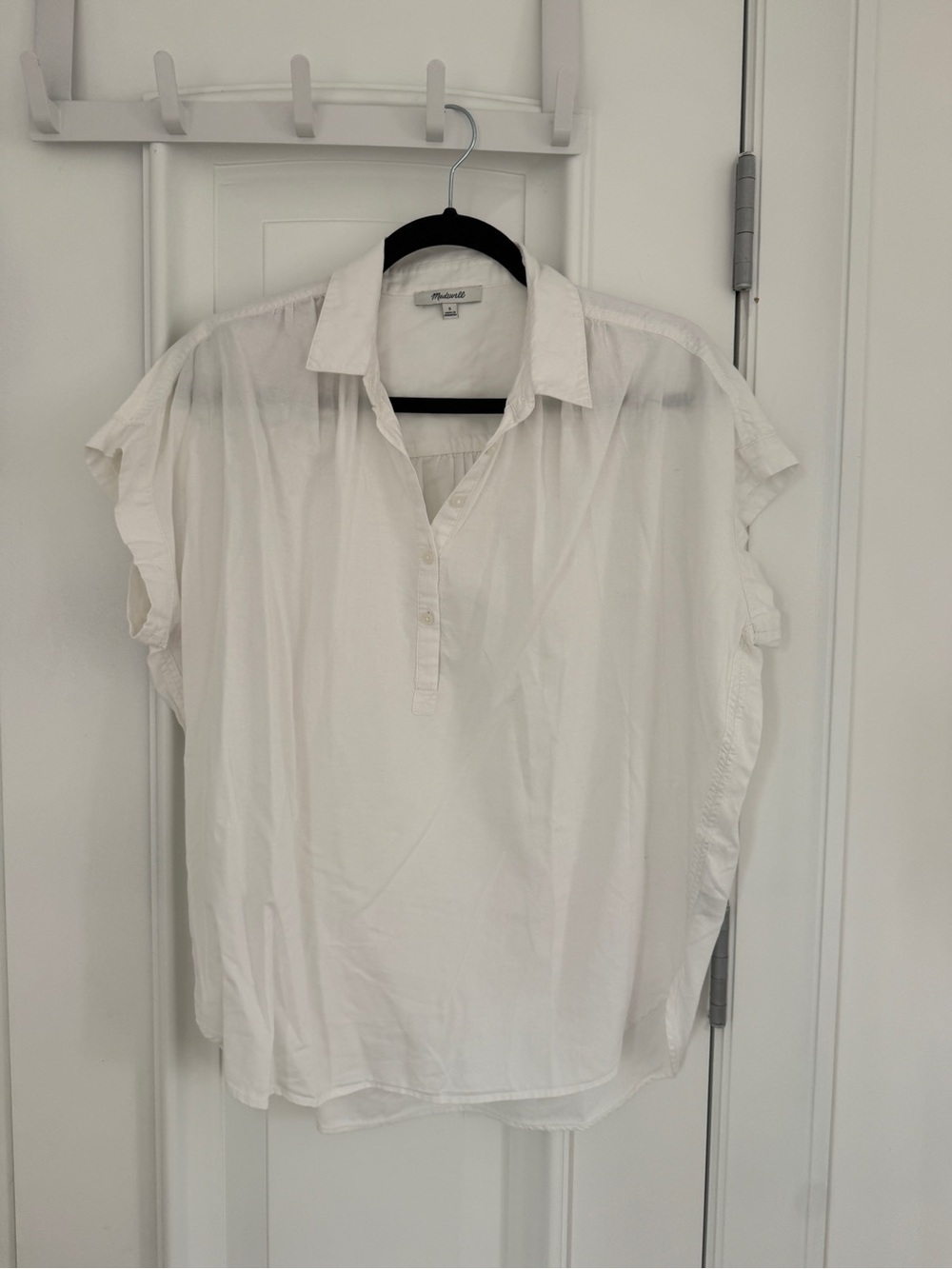Madewell White Collared Short Sleeve Pullover Top